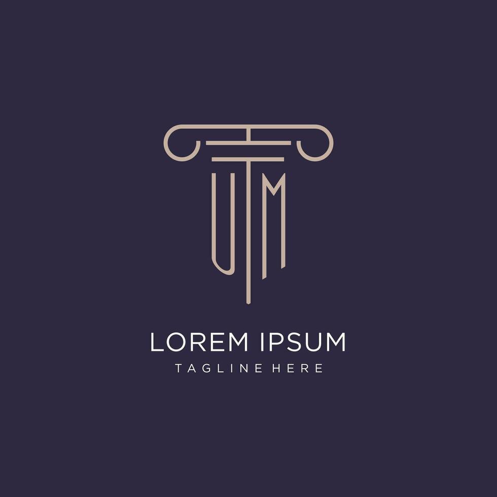 UM initial with pillar logo design, luxury law office logo style vector