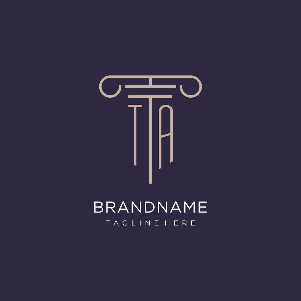 TA initial with pillar logo design, luxury law office logo style vector