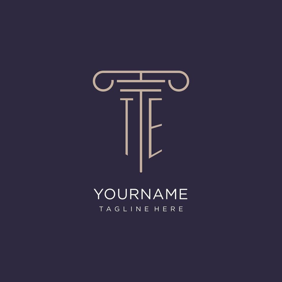 TE initial with pillar logo design, luxury law office logo style vector