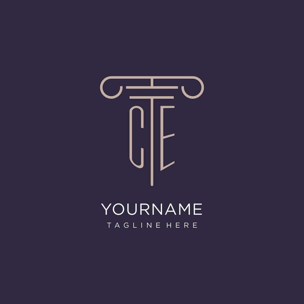 CE initial with pillar logo design, luxury law office logo style vector