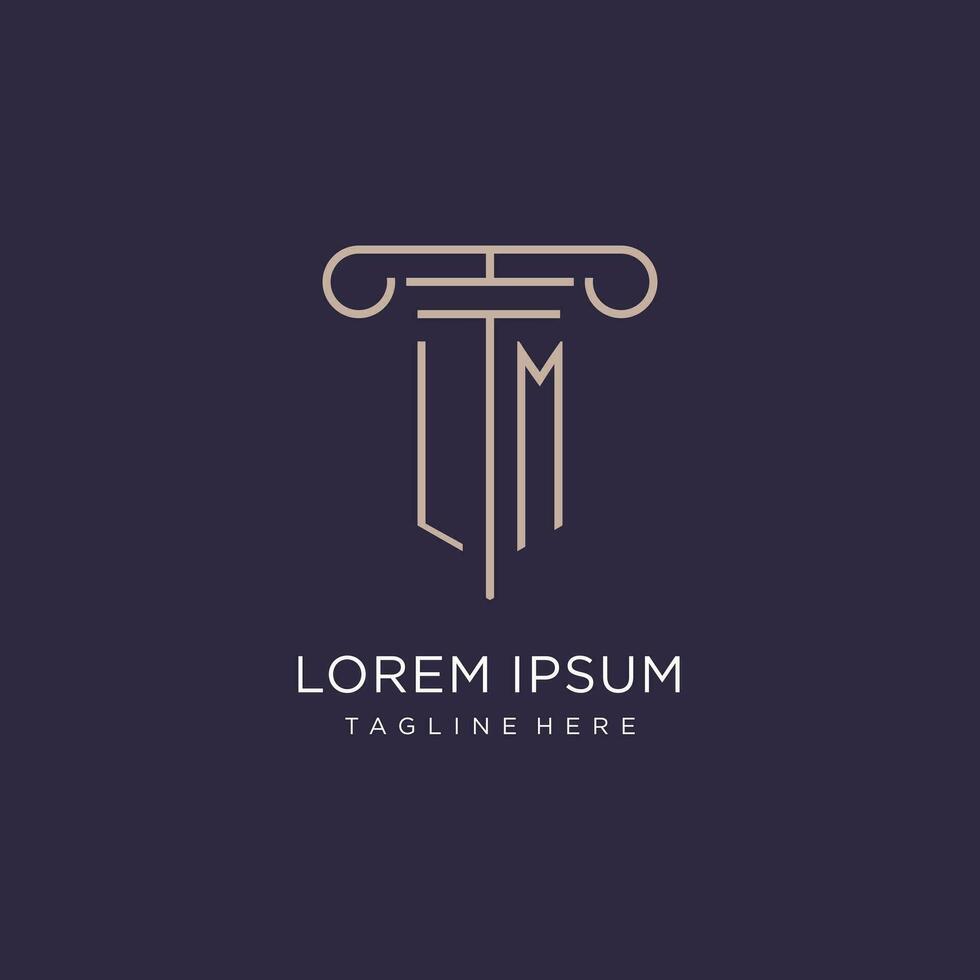 LM initial with pillar logo design, luxury law office logo style vector