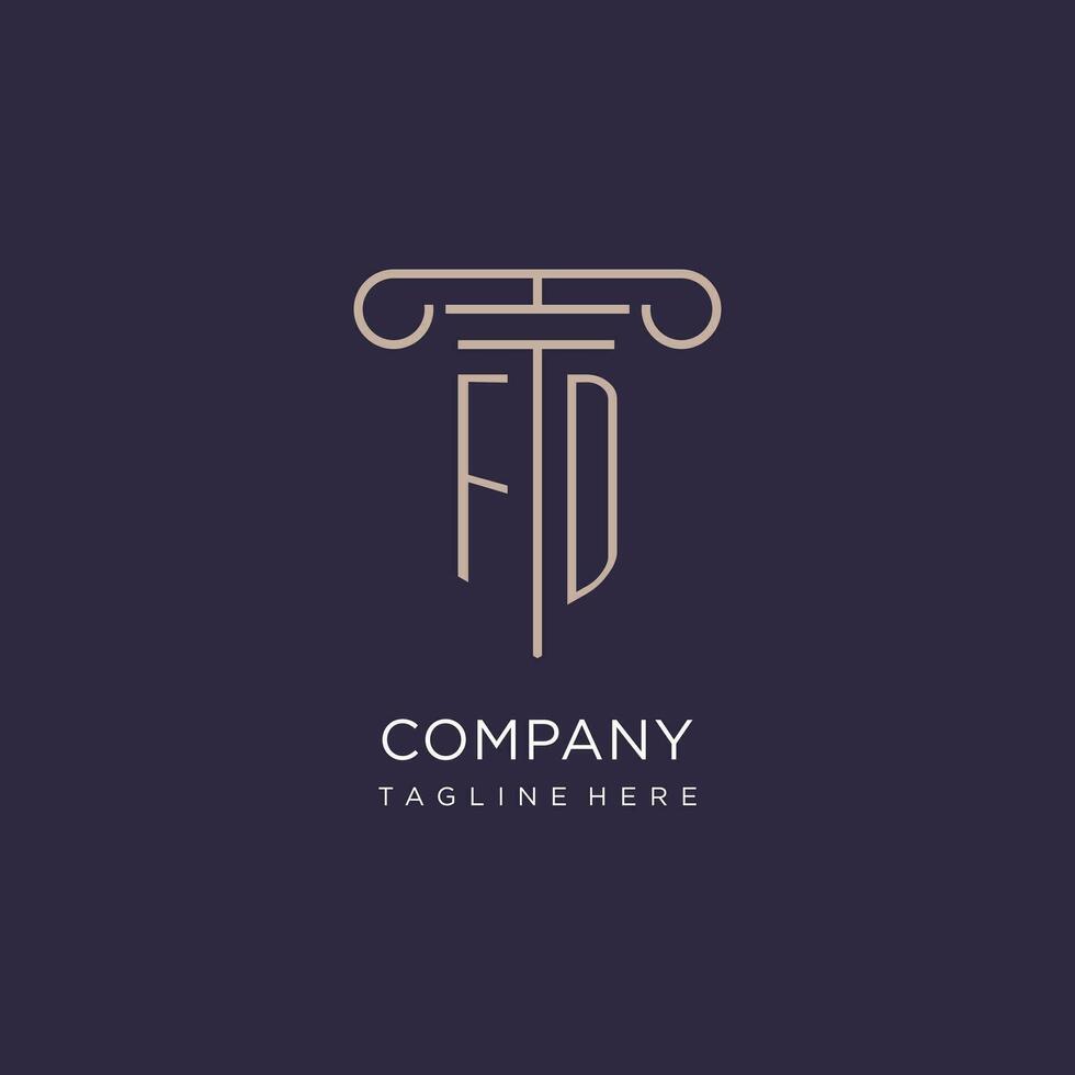 FD initial with pillar logo design, luxury law office logo style vector