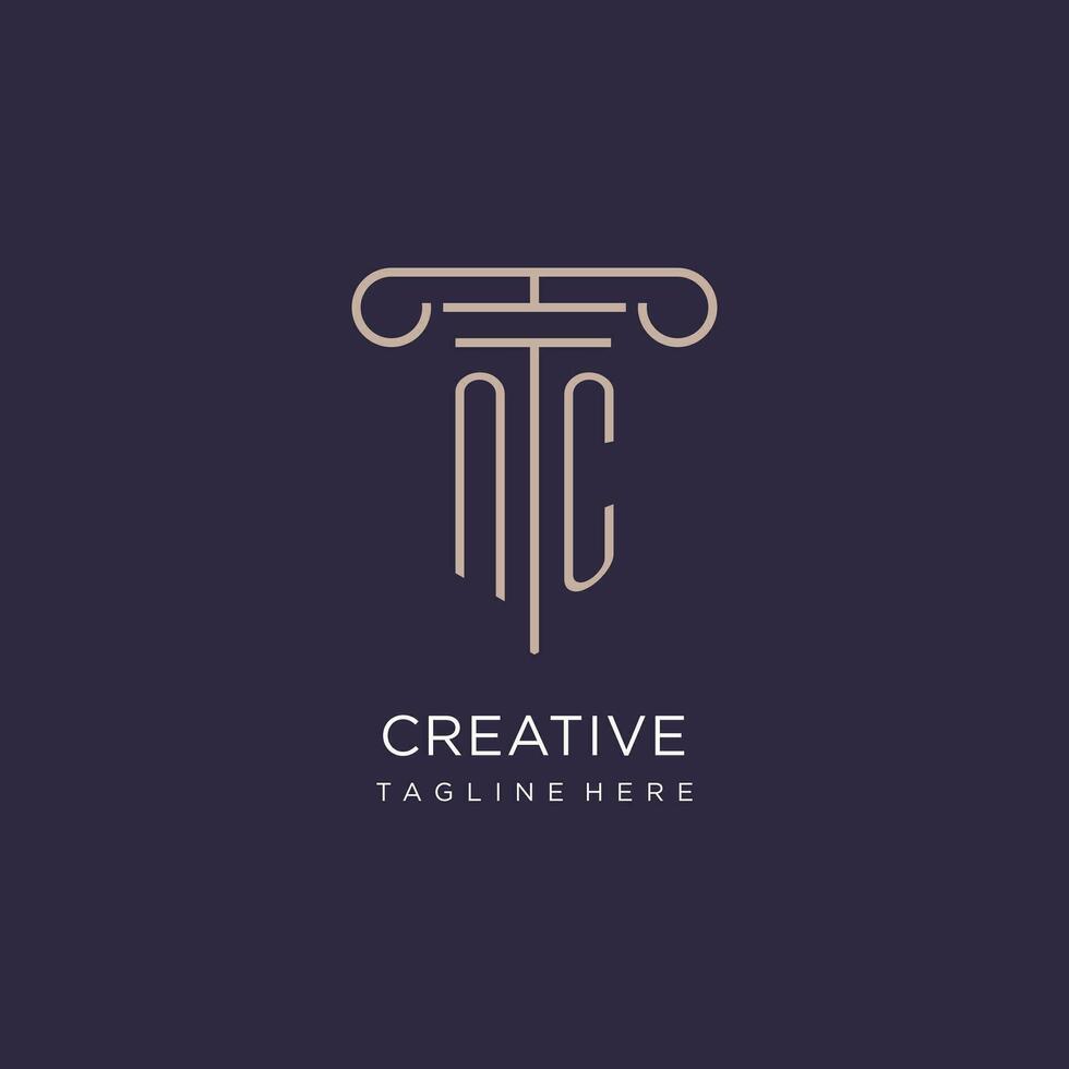 NC initial with pillar logo design, luxury law office logo style vector