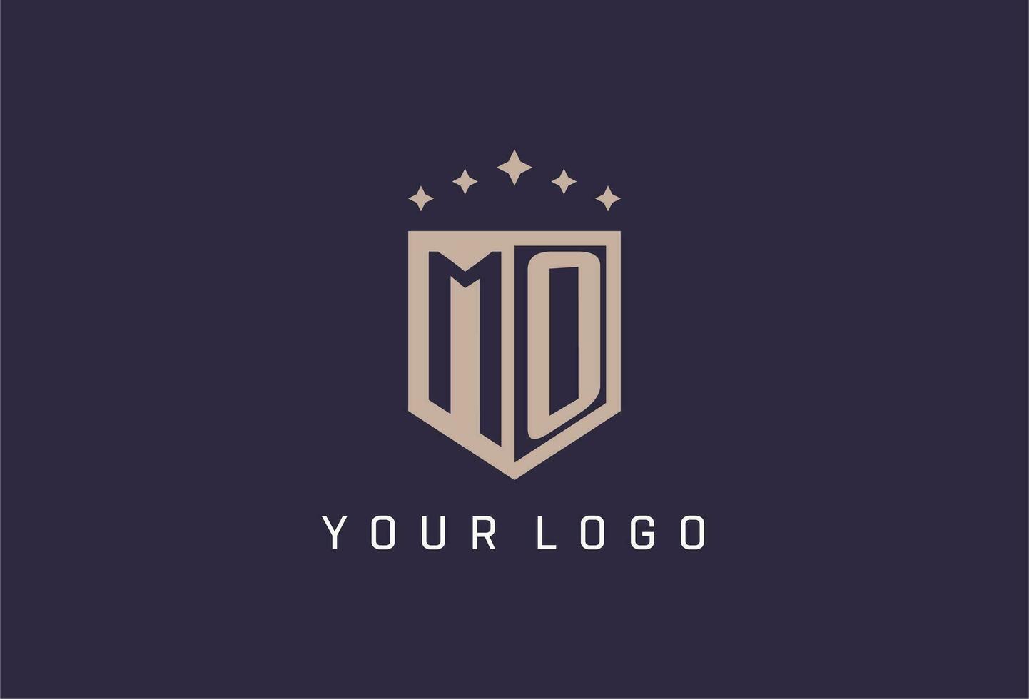 MO initial shield logo icon geometric style design vector