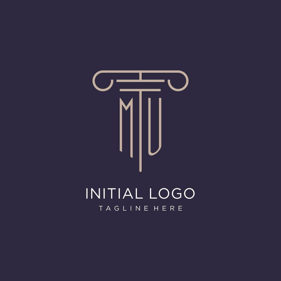 MU initial with pillar logo design, luxury law office logo style vector