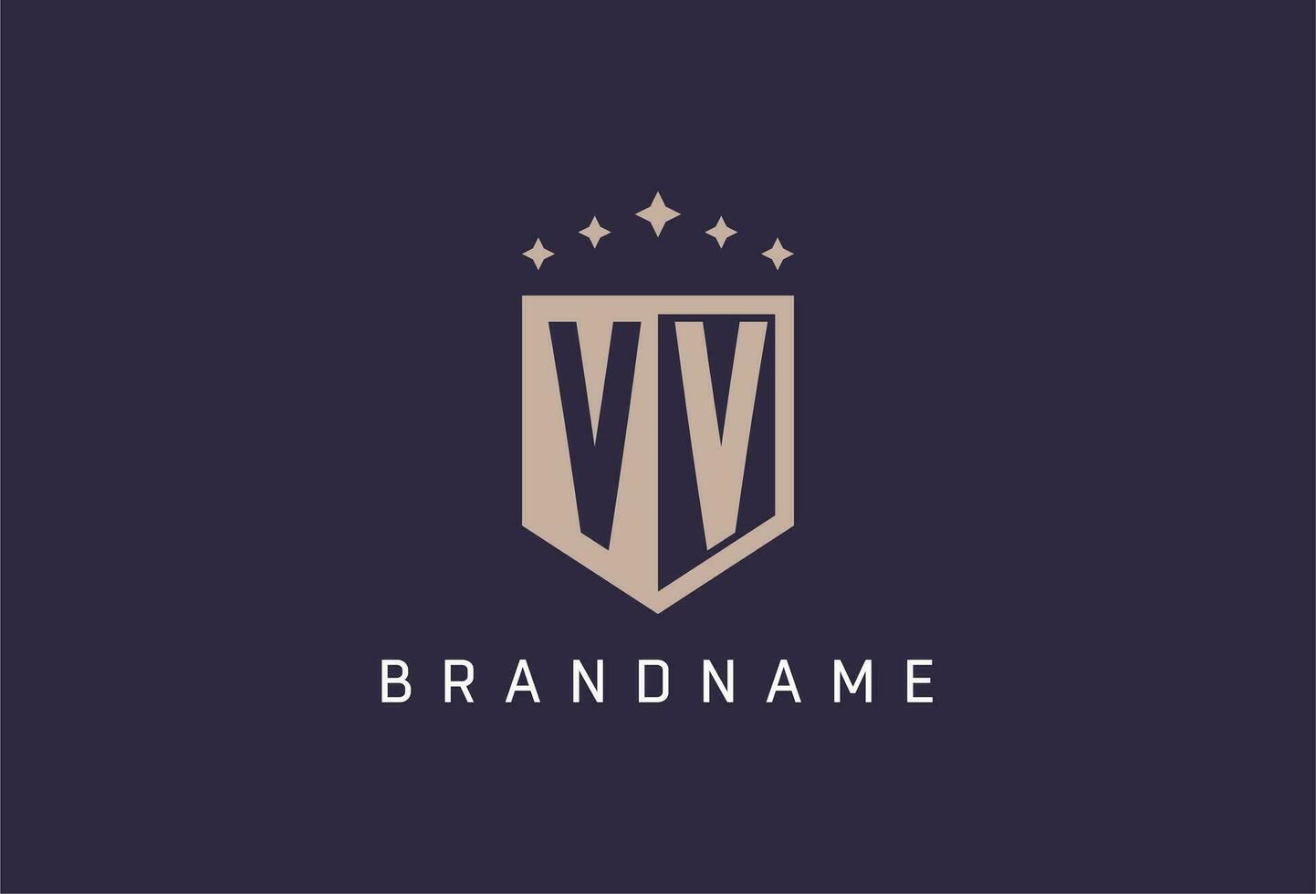 VV initial shield logo icon geometric style design vector