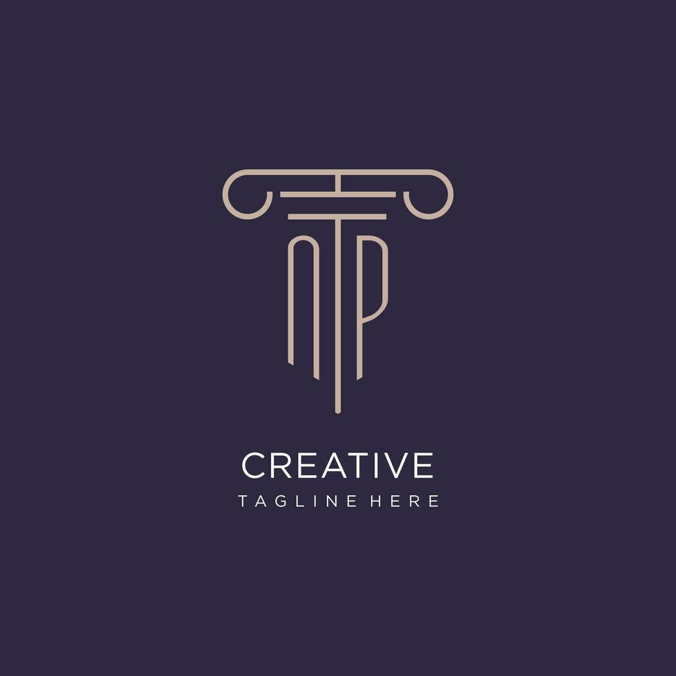 NP initial with pillar logo design, luxury law office logo style vector
