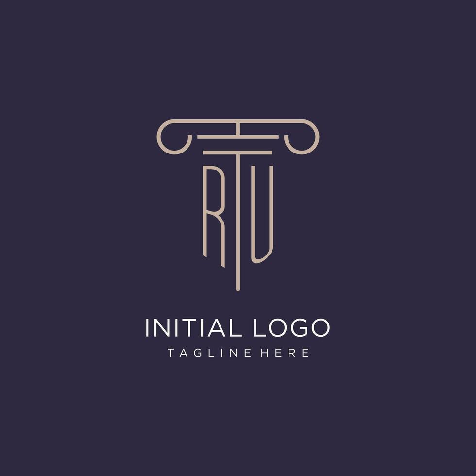 RU initial with pillar logo design, luxury law office logo style vector