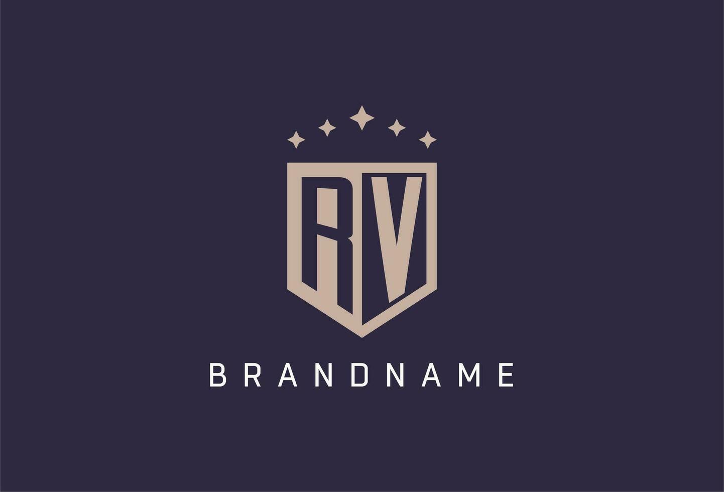 RV initial shield logo icon geometric style design vector