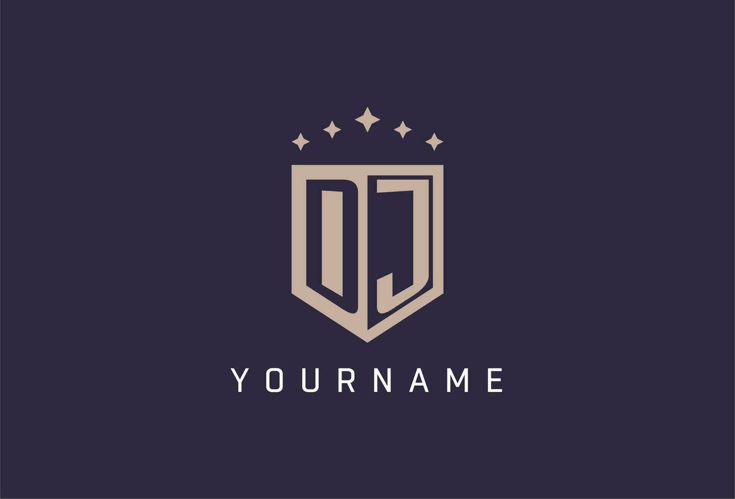 DJ initial shield logo icon geometric style design vector