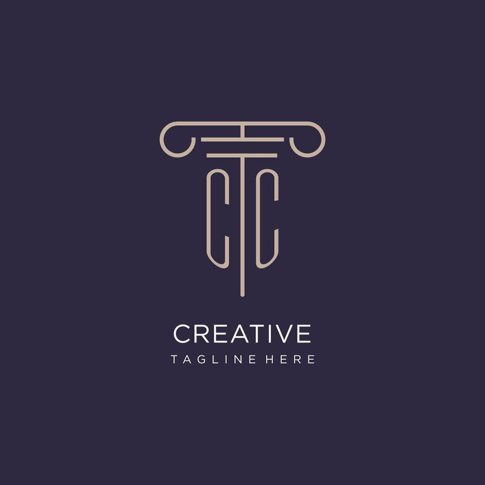 CC initial with pillar logo design, luxury law office logo style vector