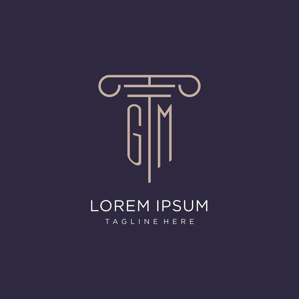 GM initial with pillar logo design, luxury law office logo style vector