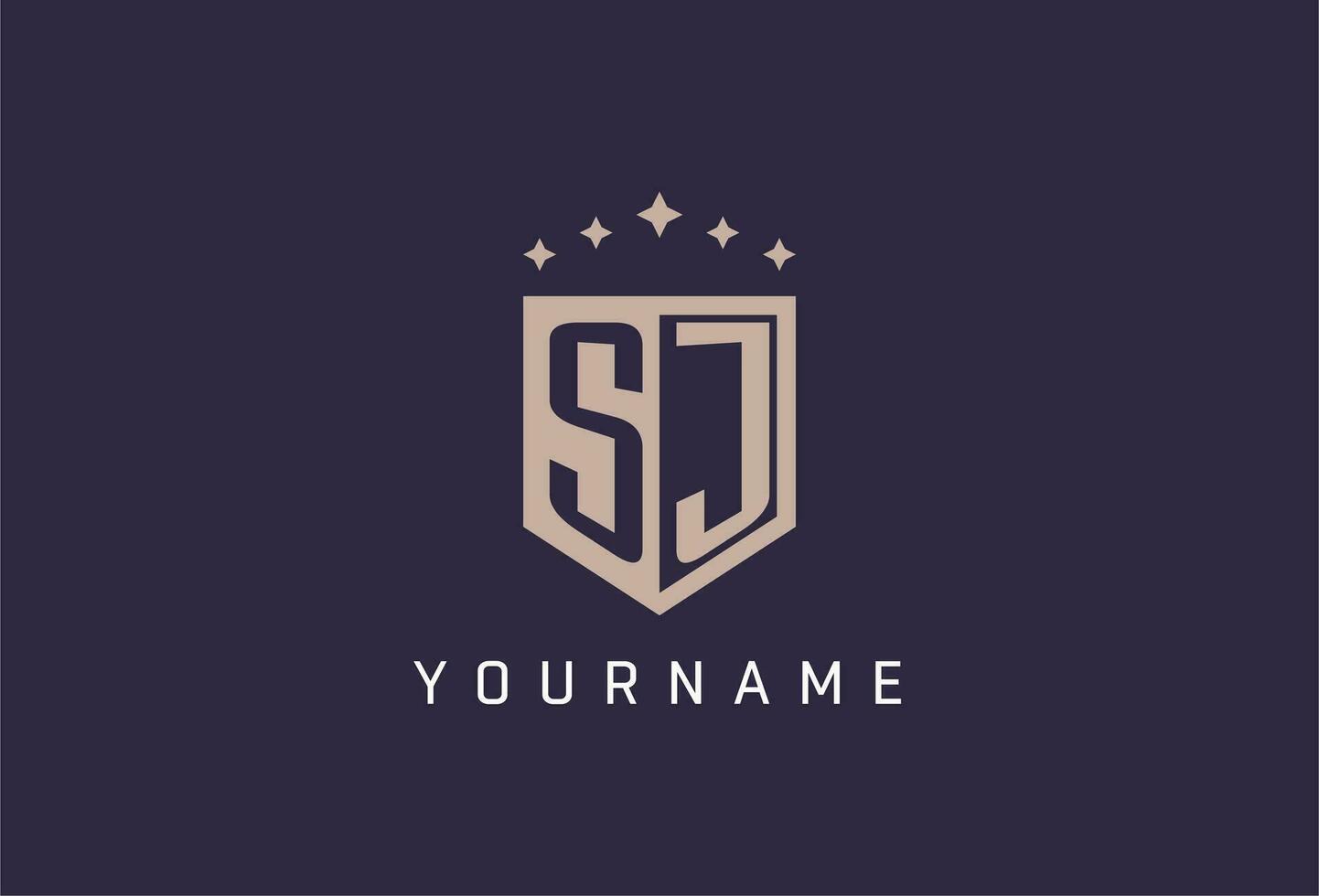 SJ initial shield logo icon geometric style design vector