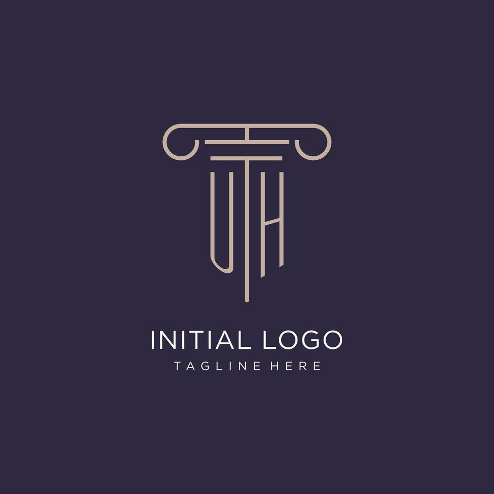 UH initial with pillar logo design, luxury law office logo style vector