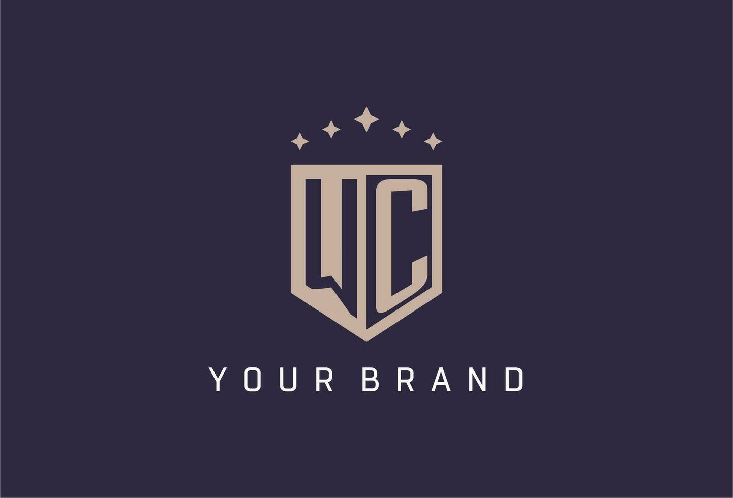 WC initial shield logo icon geometric style design vector