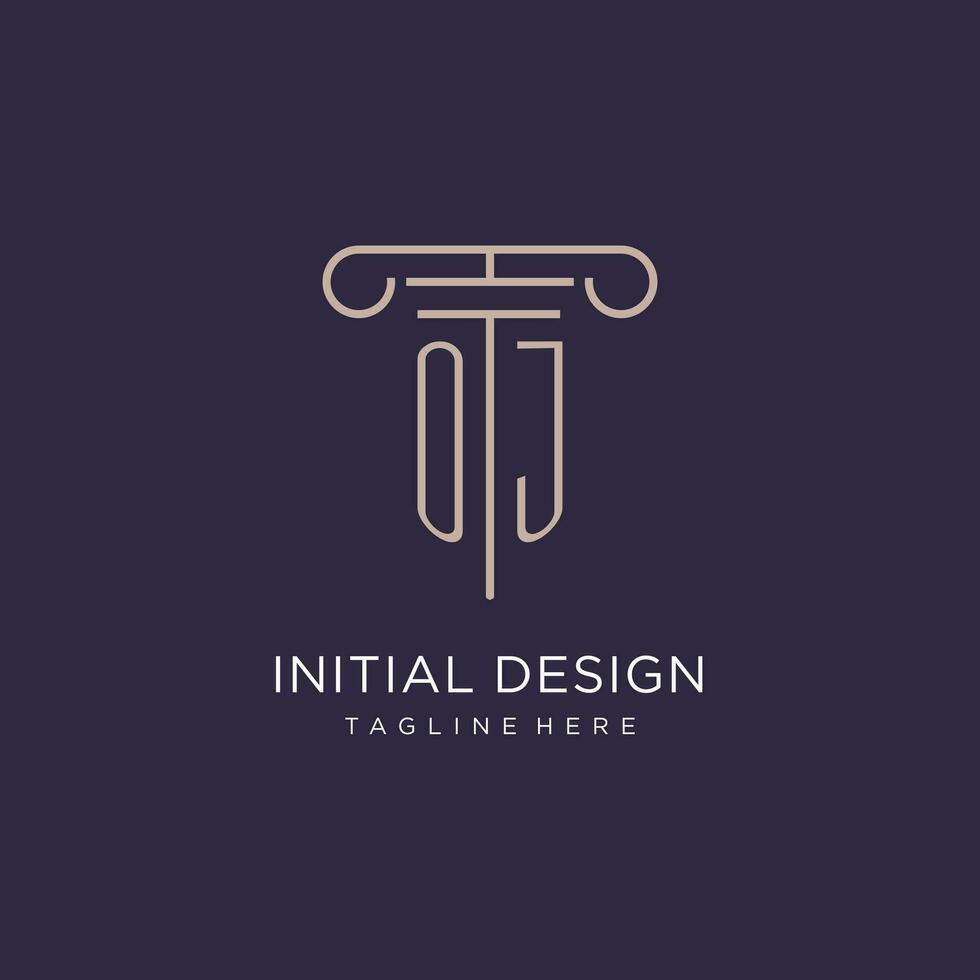 OJ initial with pillar logo design, luxury law office logo style vector