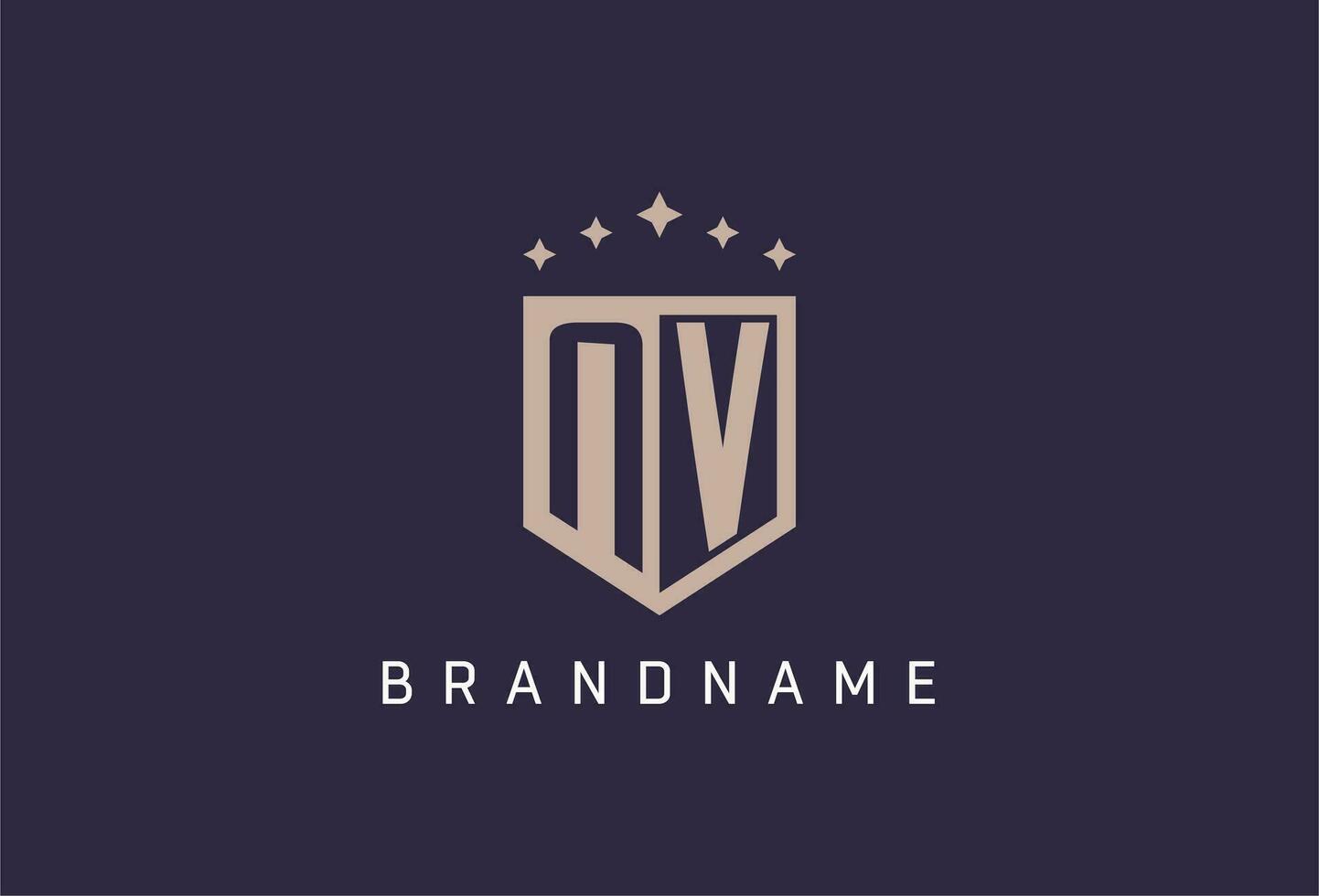 NV initial shield logo icon geometric style design vector