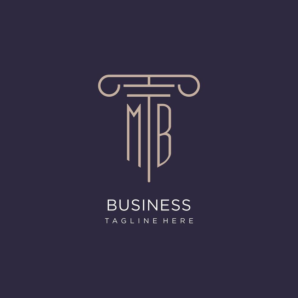MB initial with pillar logo design, luxury law office logo style vector
