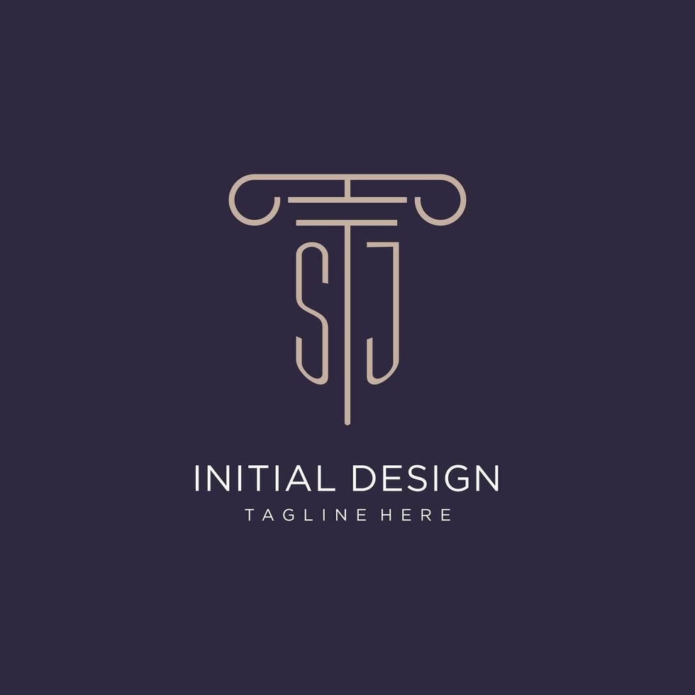 SJ initial with pillar logo design, luxury law office logo style vector