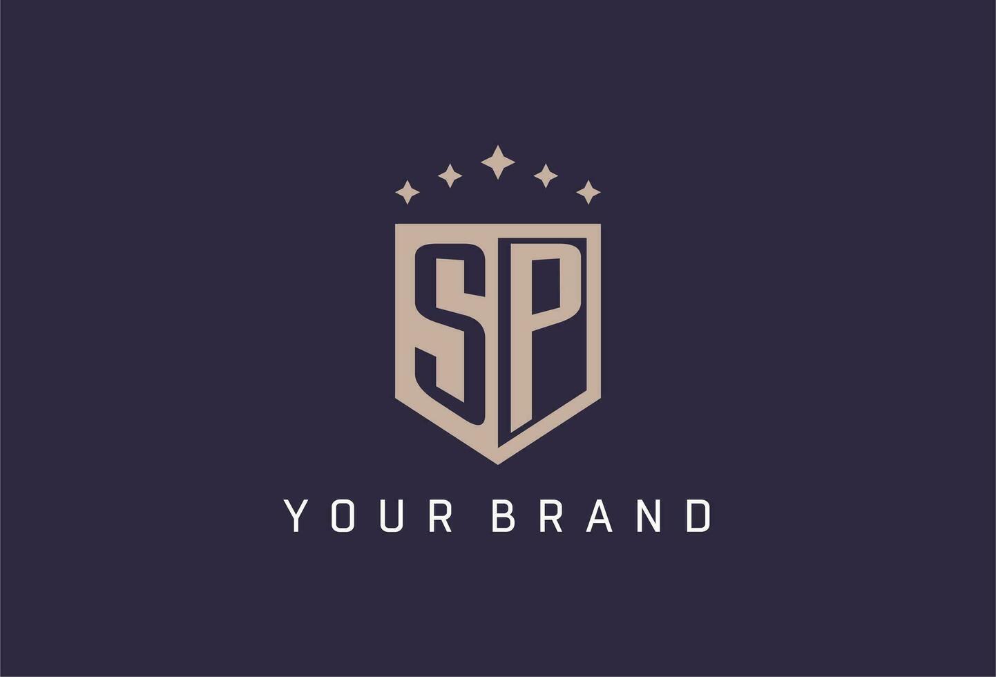 SP initial shield logo icon geometric style design vector