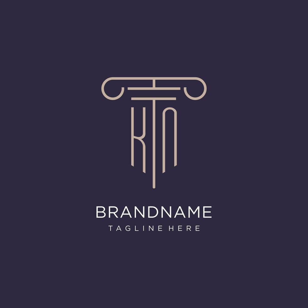 KN initial with pillar logo design, luxury law office logo style vector