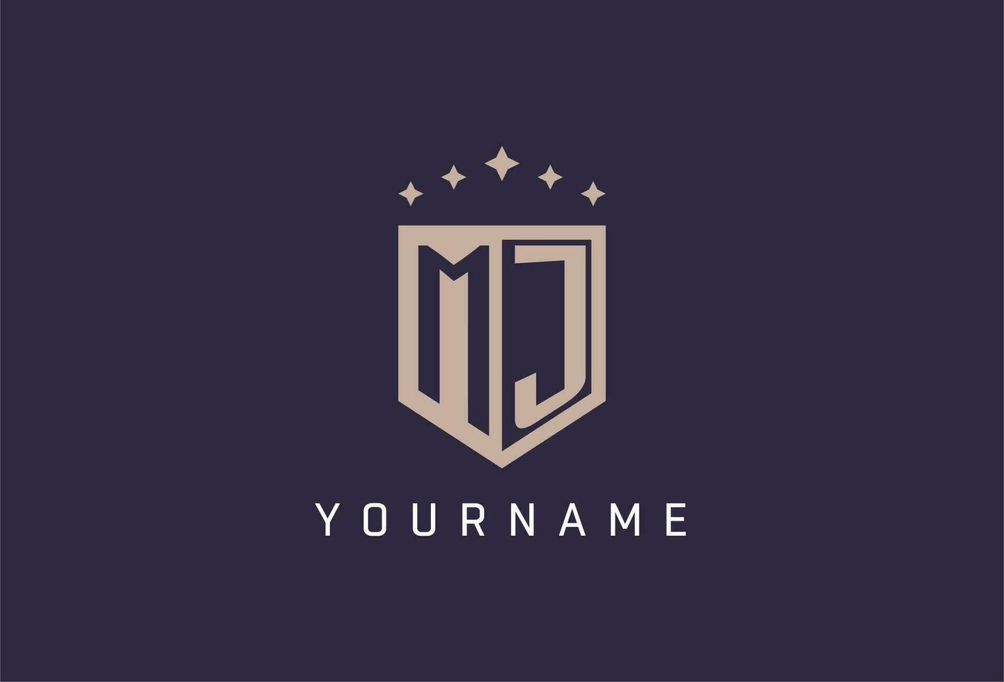 MJ initial shield logo icon geometric style design vector