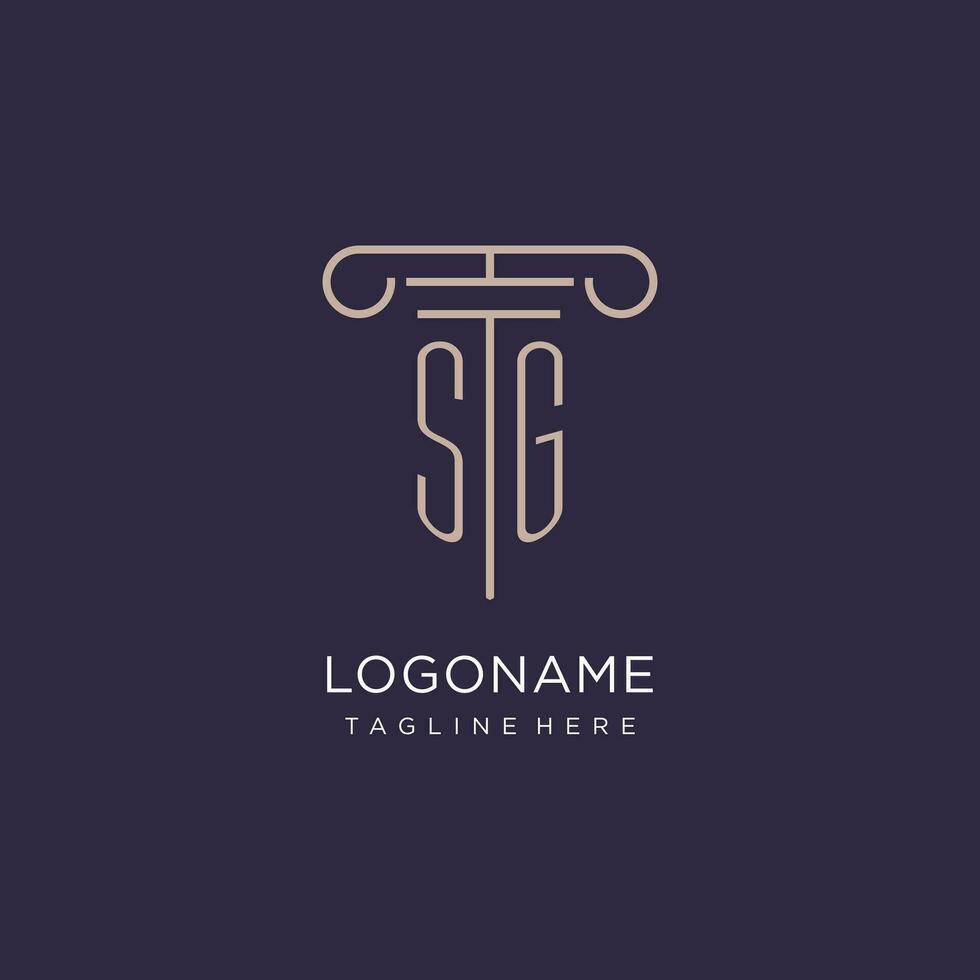 SG initial with pillar logo design, luxury law office logo style vector