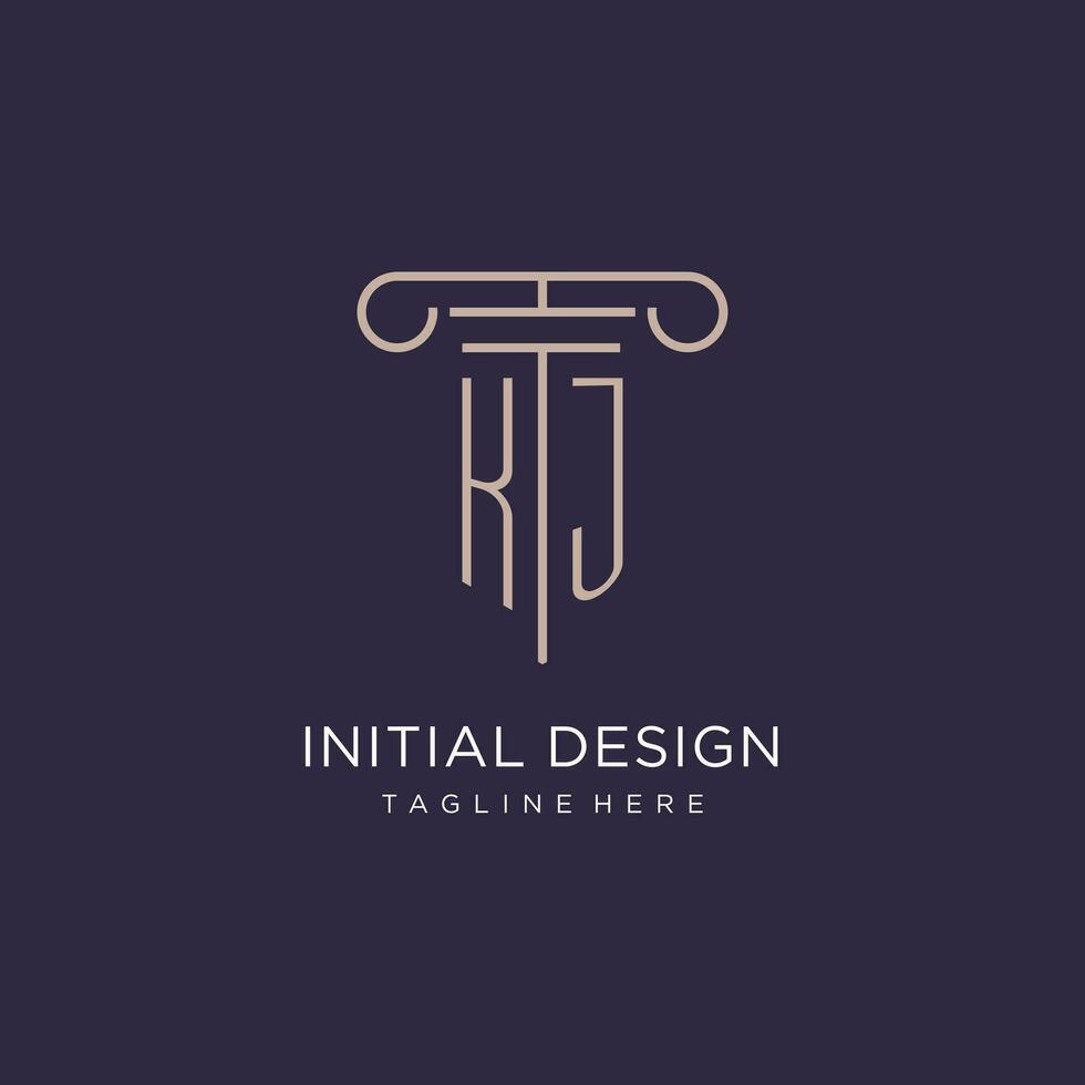 KJ initial with pillar logo design, luxury law office logo style vector