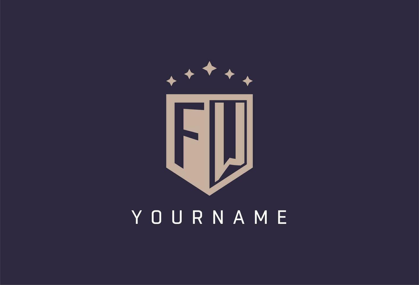 FW initial shield logo icon geometric style design vector