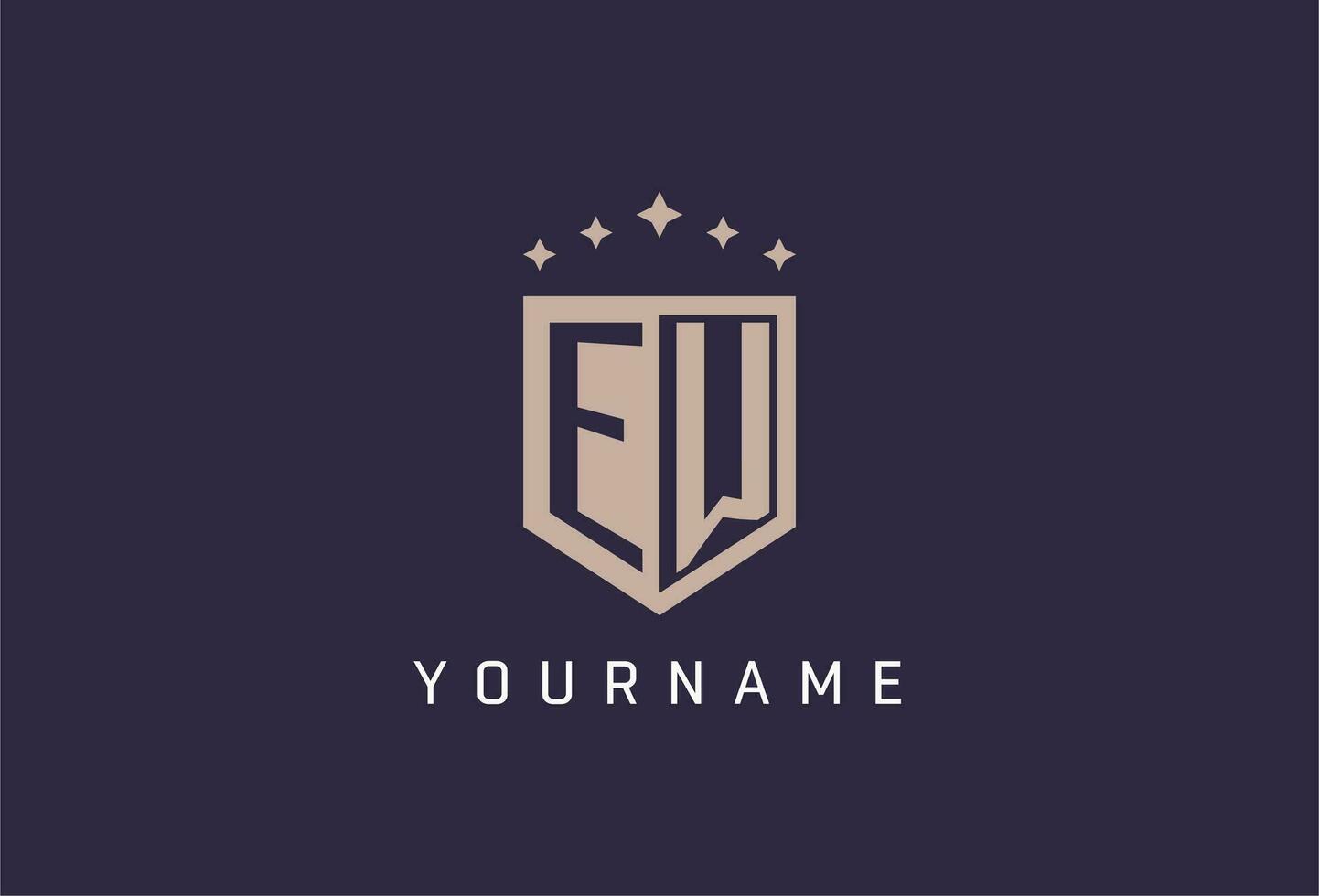 EW initial shield logo icon geometric style design vector