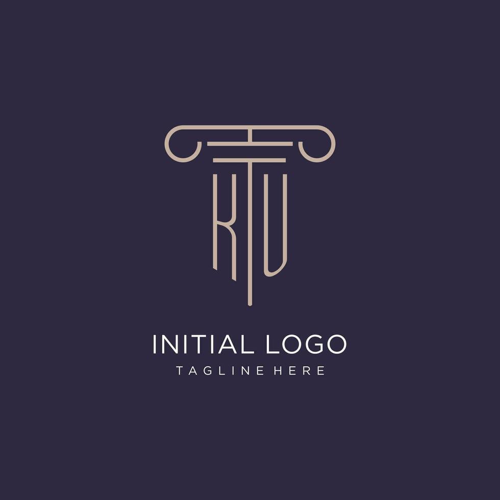 KU initial with pillar logo design, luxury law office logo style vector