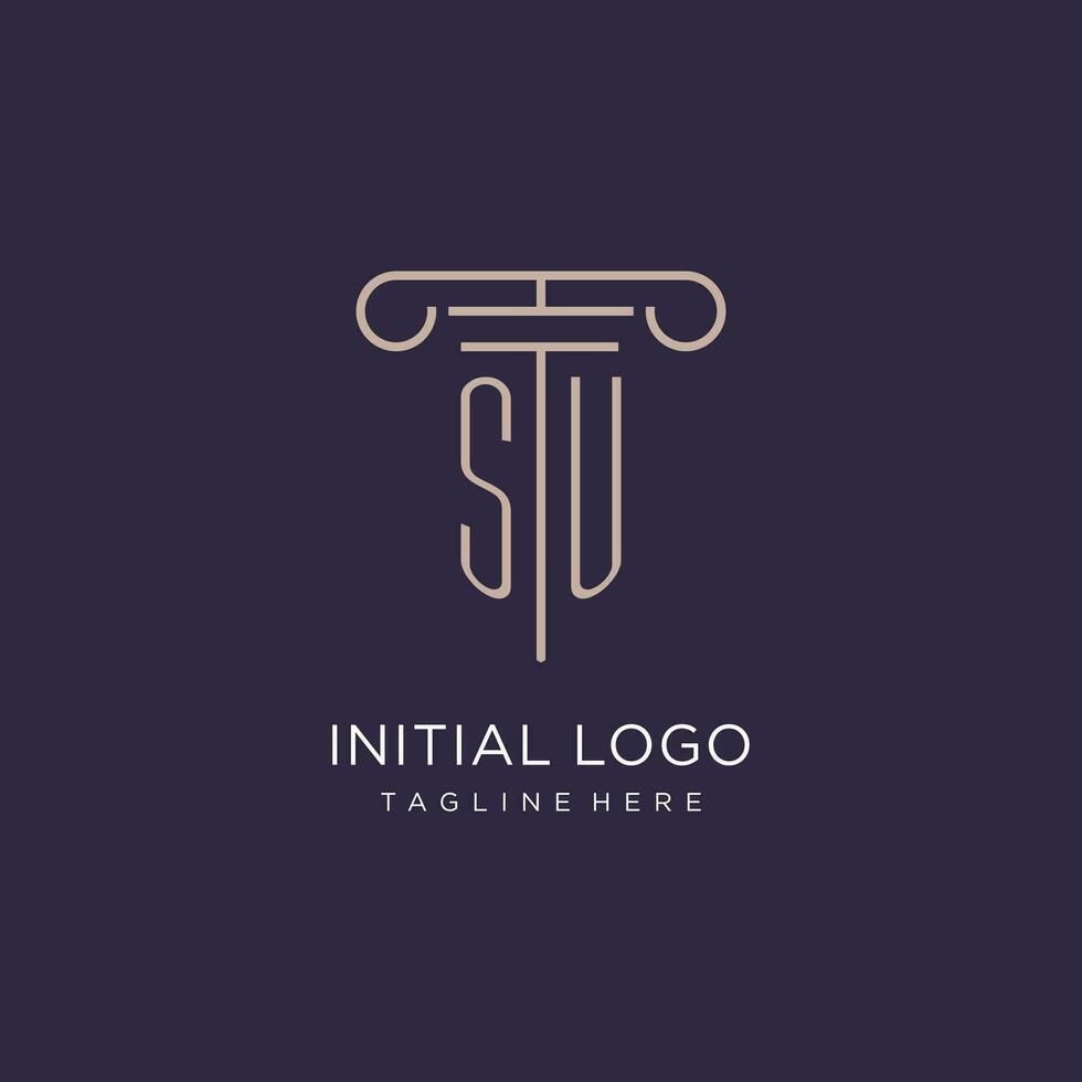 SU initial with pillar logo design, luxury law office logo style vector