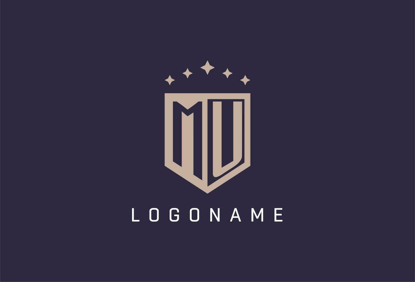 MU initial shield logo icon geometric style design vector