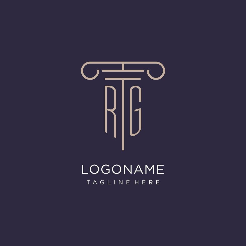 RG initial with pillar logo design, luxury law office logo style vector