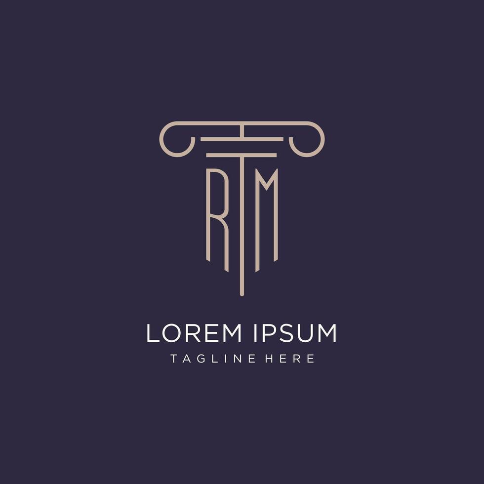 RM initial with pillar logo design, luxury law office logo style vector