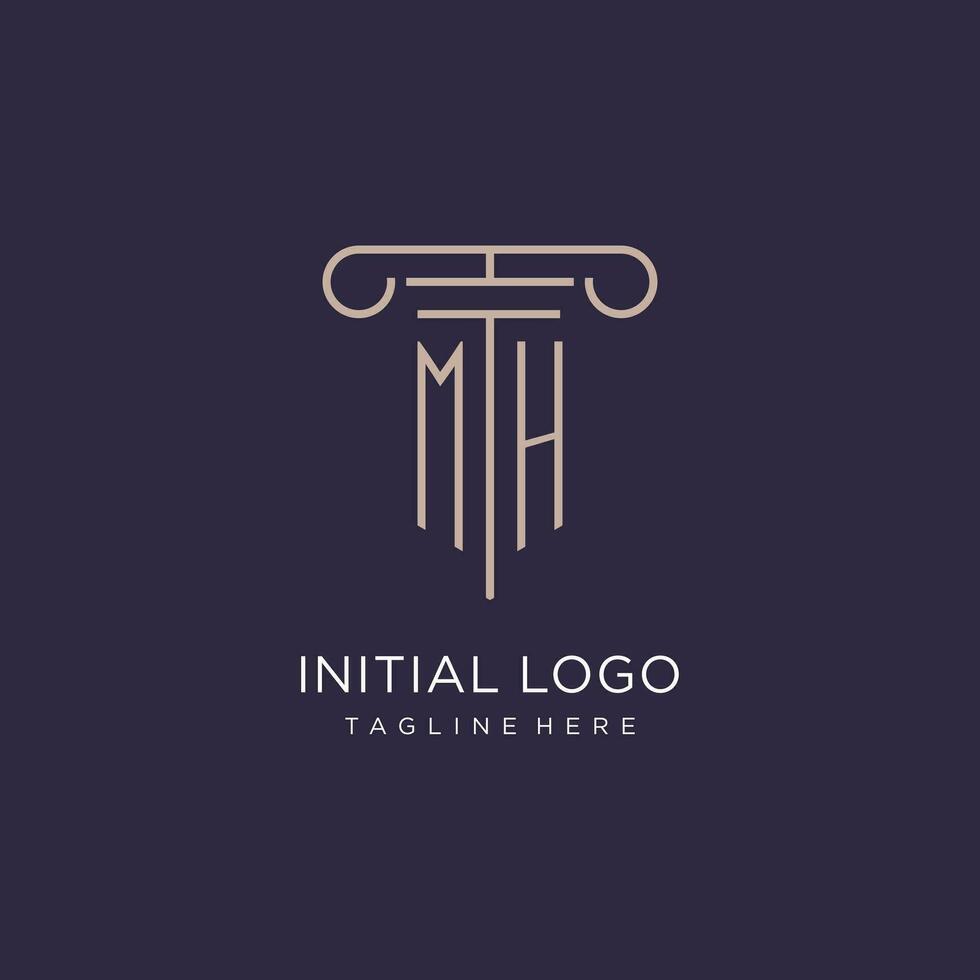MH initial with pillar logo design, luxury law office logo style vector