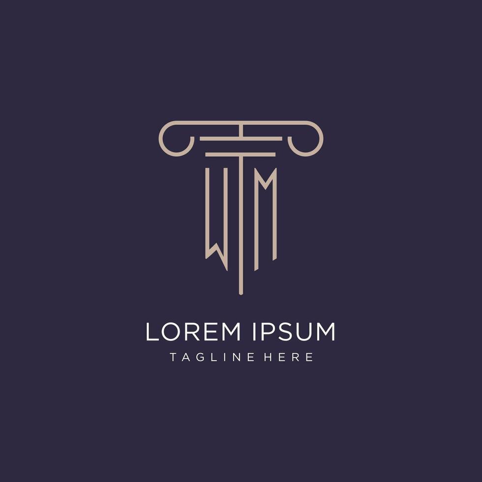 WM initial with pillar logo design, luxury law office logo style vector