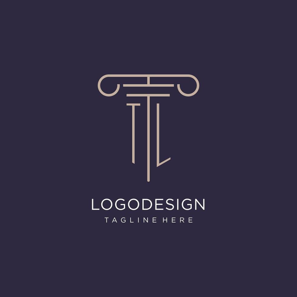 TL initial with pillar logo design, luxury law office logo style vector