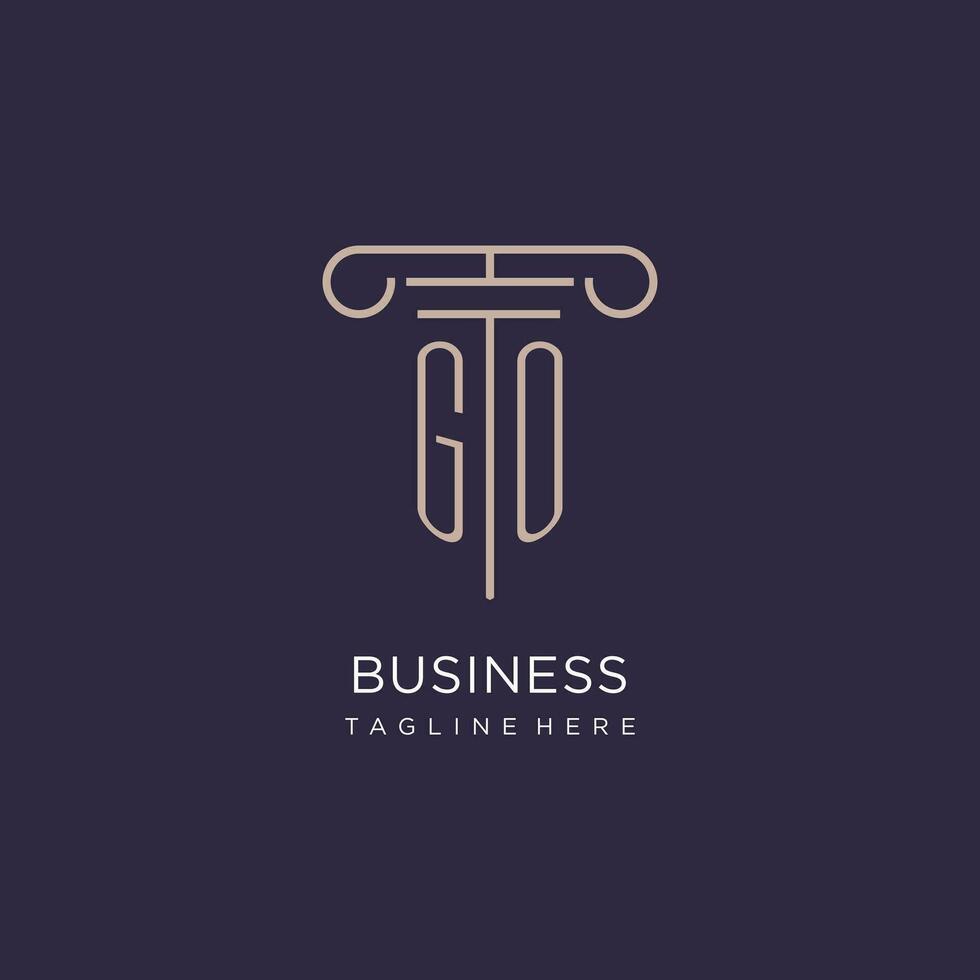 GO initial with pillar logo design, luxury law office logo style vector