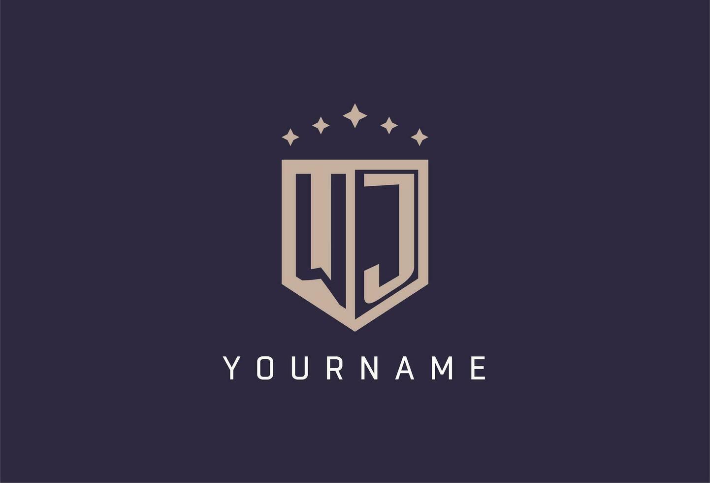 WJ initial shield logo icon geometric style design vector