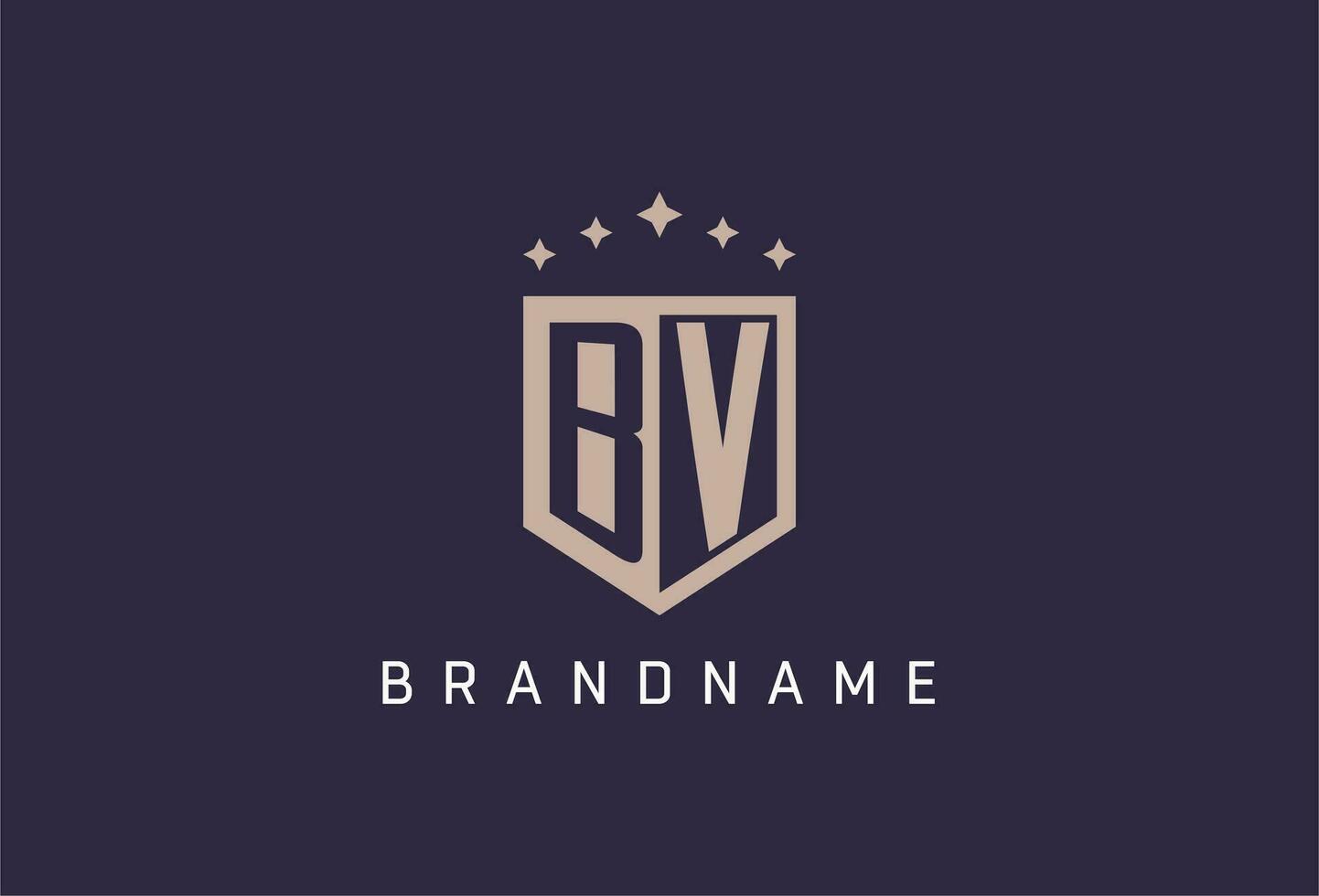 BV initial shield logo icon geometric style design vector