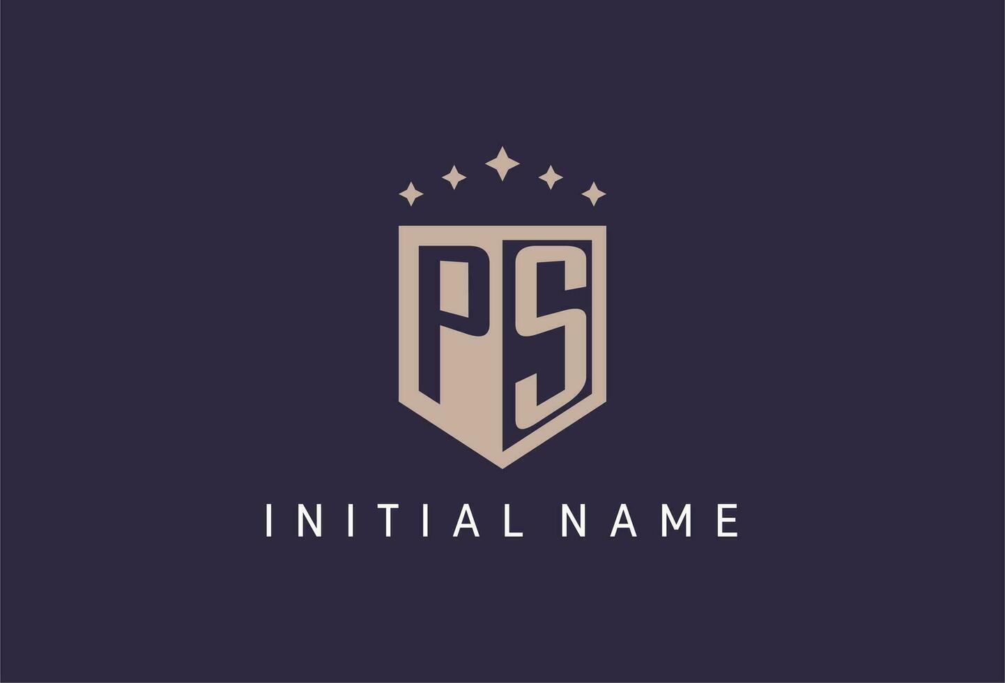 PS initial shield logo icon geometric style design vector