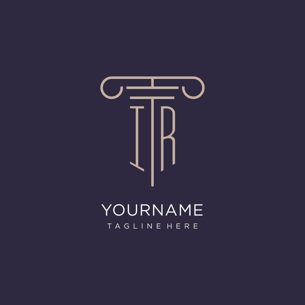 IR initial with pillar logo design, luxury law office logo style vector