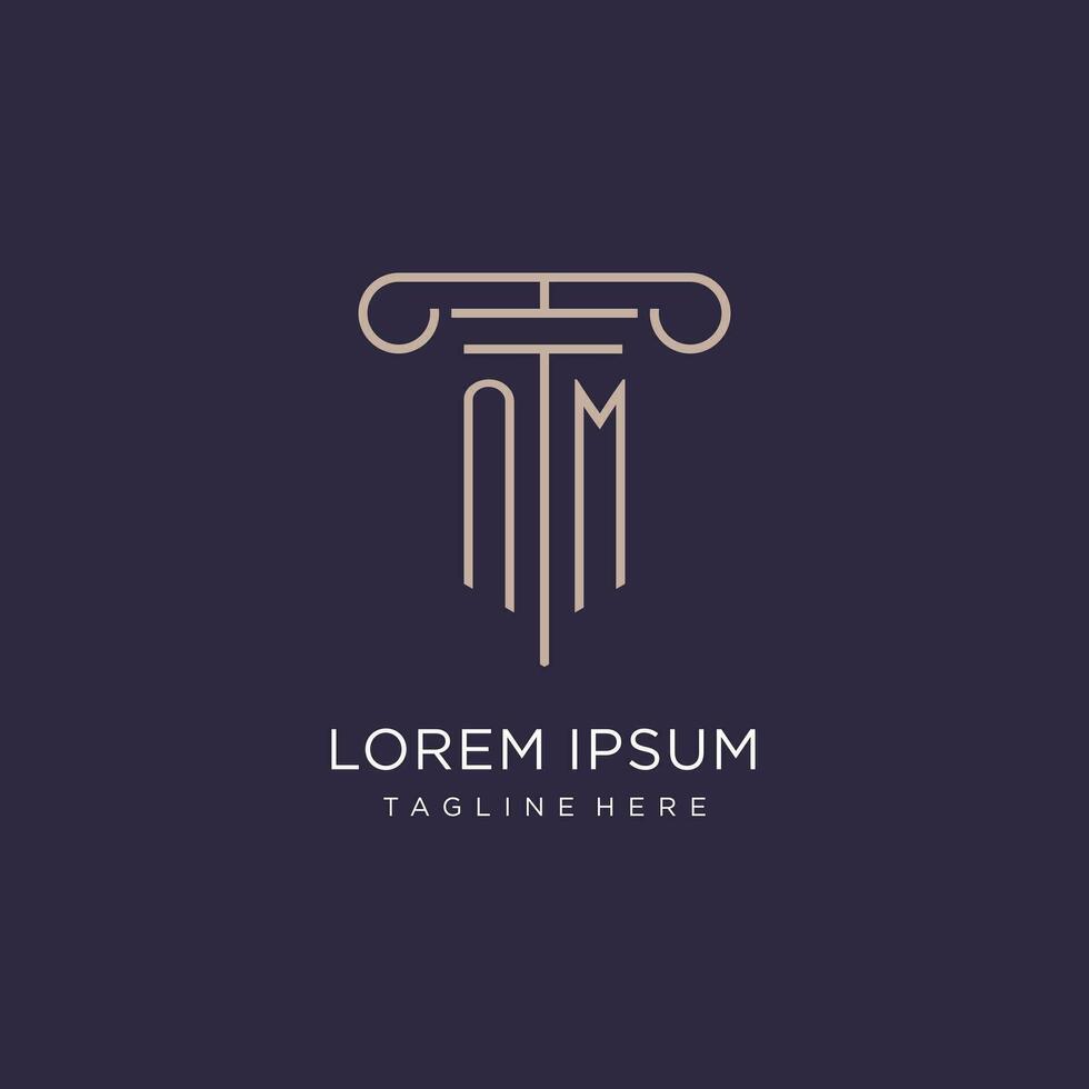NM initial with pillar logo design, luxury law office logo style vector