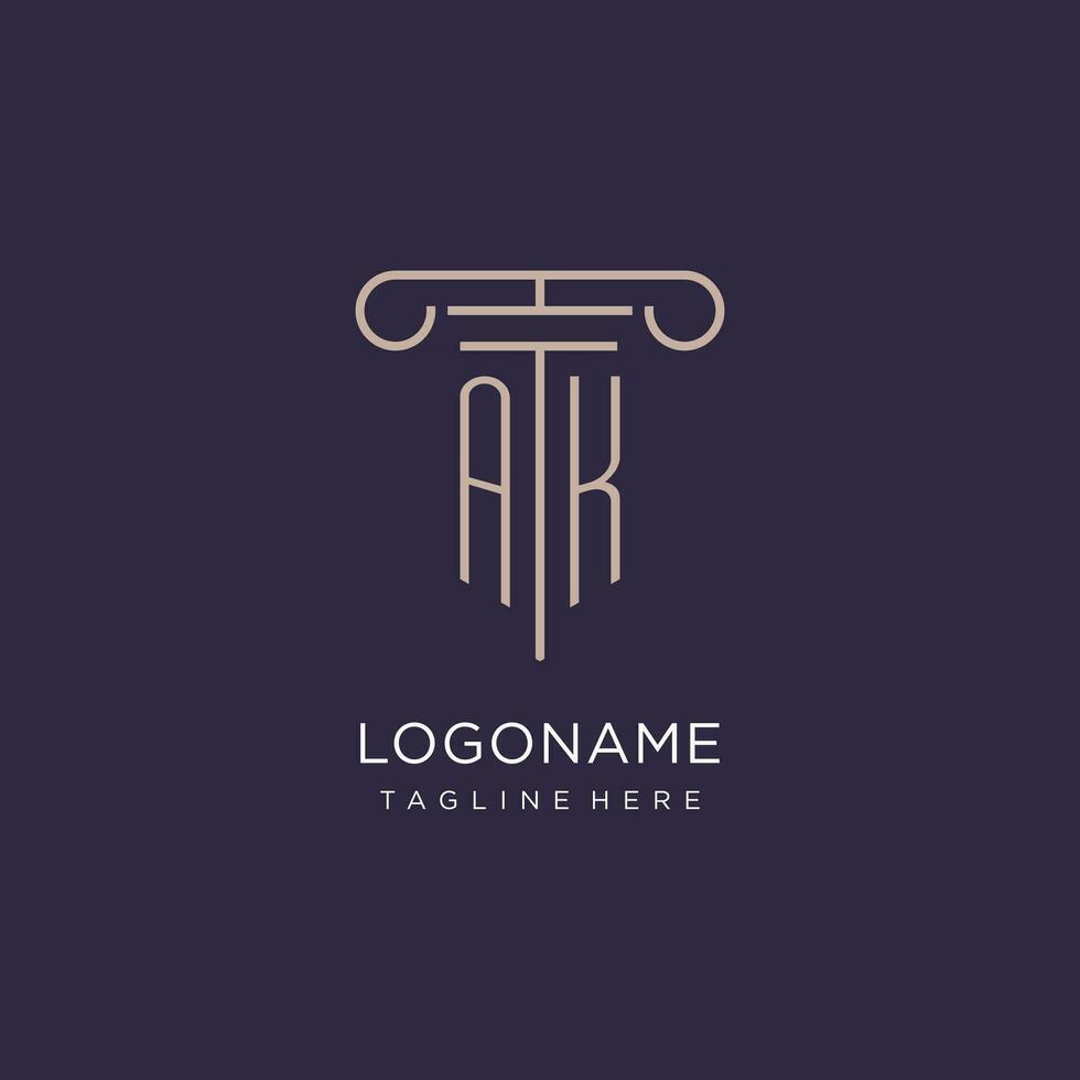 AK initial with pillar logo design, luxury law office logo style vector