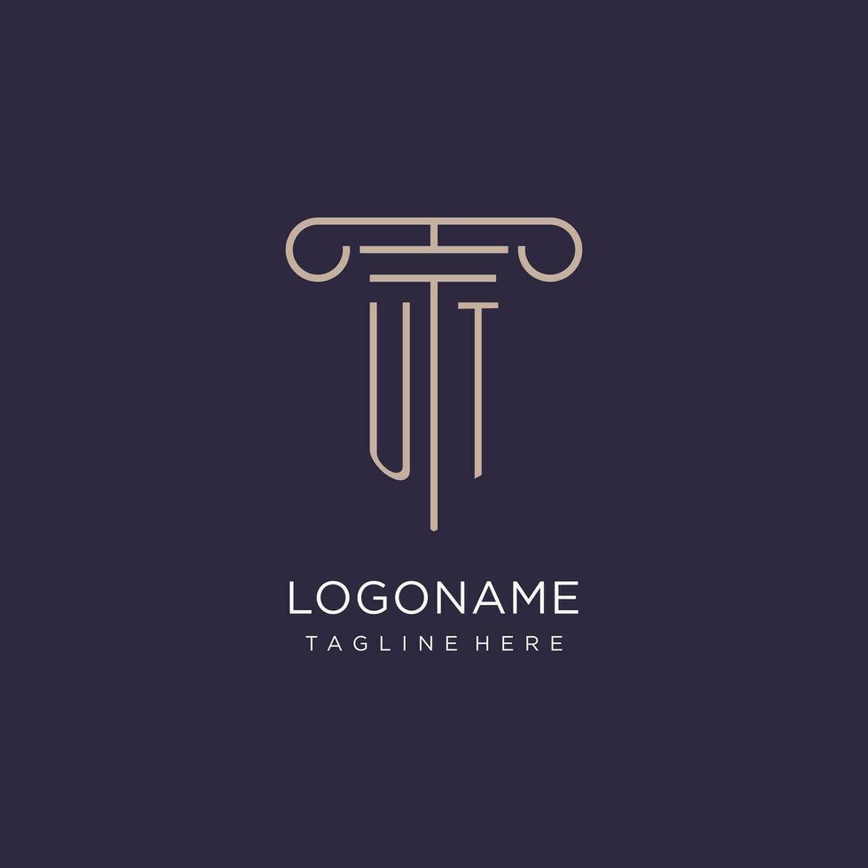UT initial with pillar logo design, luxury law office logo style vector