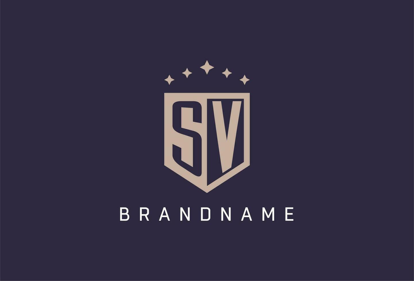 SV initial shield logo icon geometric style design vector