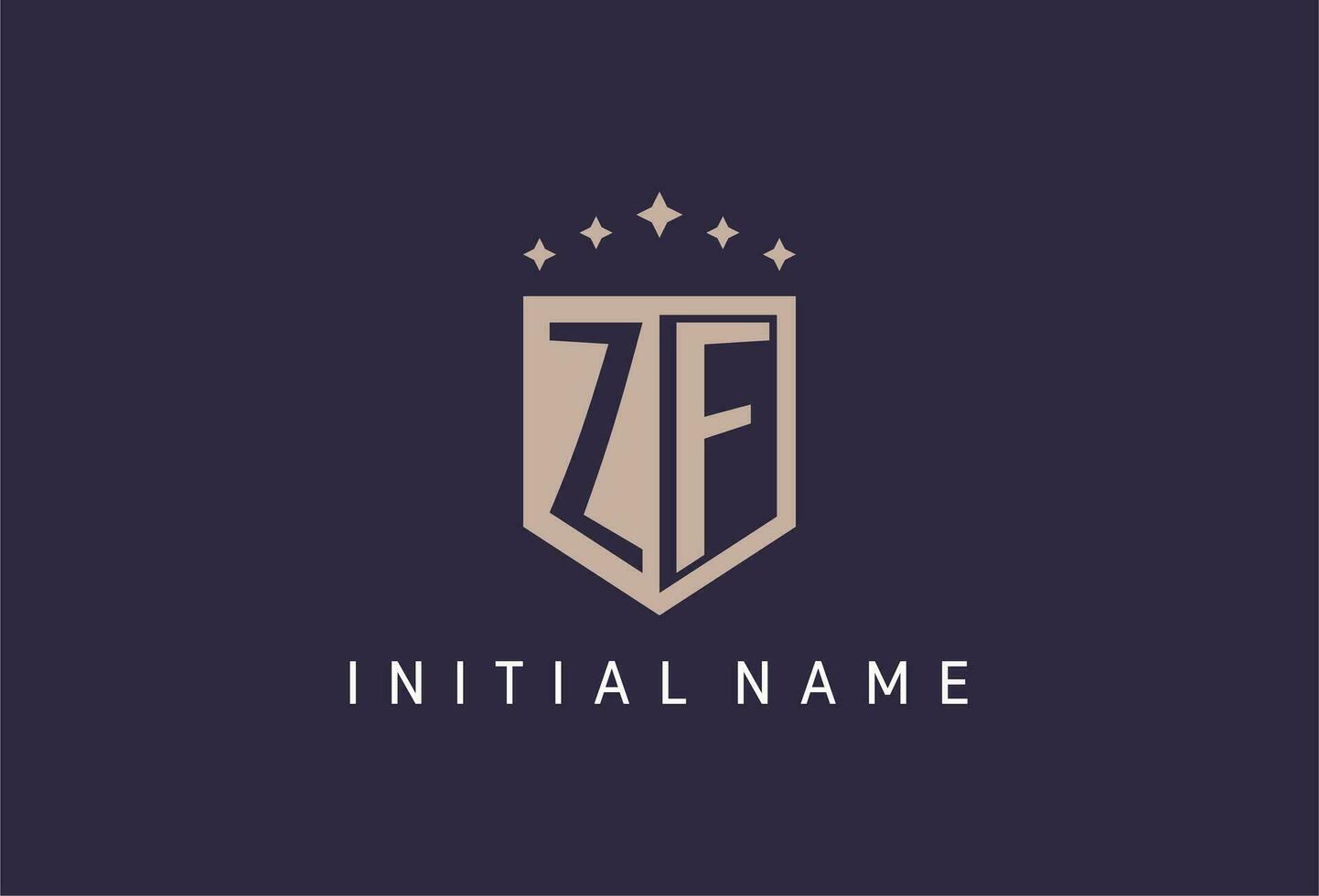 ZF initial shield logo icon geometric style design vector