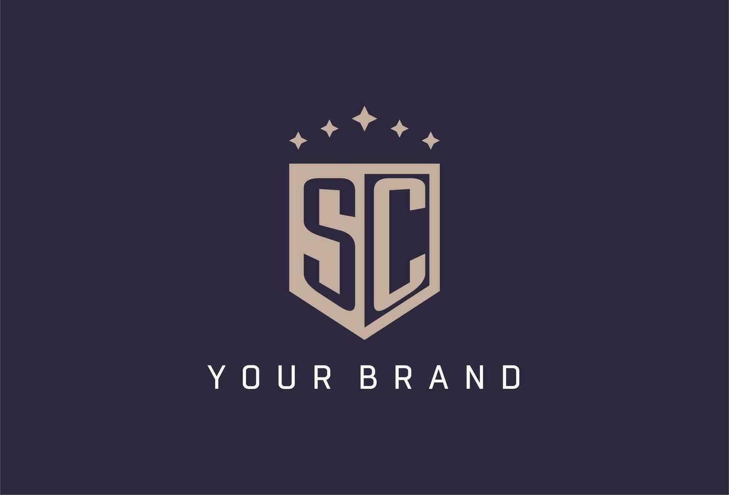 SC initial shield logo icon geometric style design vector