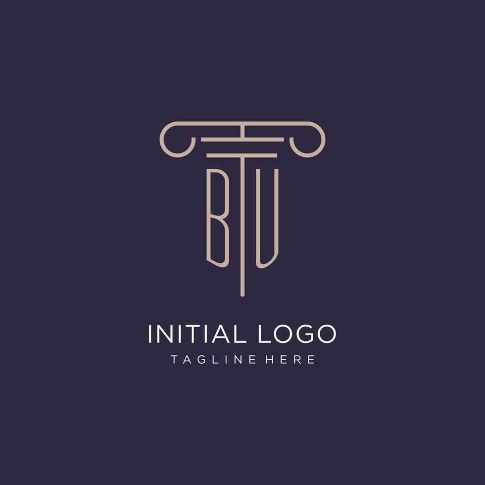BU initial with pillar logo design, luxury law office logo style vector